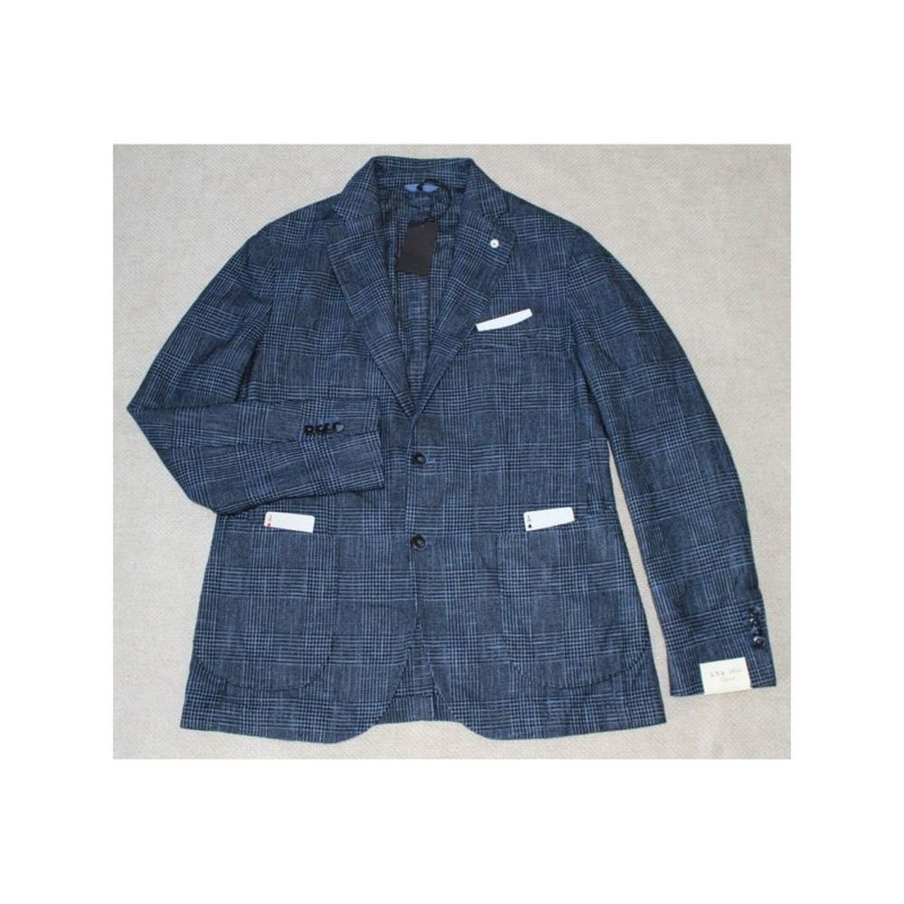 L.B.M. 1911 Mens Turquoise Single Breasted Windowpane Plaid Blazer 52R